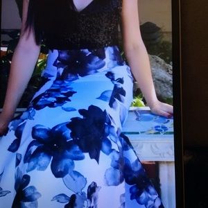 Black sequin floral prom dress